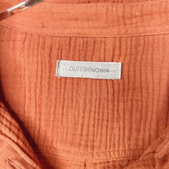 Outerknown Orange Gauzy Women’s Muslin Soft Button Down Shirt Sz S - Picture 4 of 10
